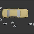Yellow Sedan Car Surrounded by Standing People Figures in Model 3d model