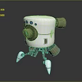Small White Robot With Green Lens And Metallic Legs On Reflective Surface