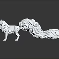 White Paper Art Cat Figure with Red Eyes and Fluffy Curled Tail Design