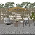 Rattan Outdoor Sofa Set With Cushions Umbrella And Side Table In Patio Garden