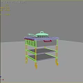 Stainless Steel Kitchen Appliance Cart With Pot Spatula And Storage Shelves