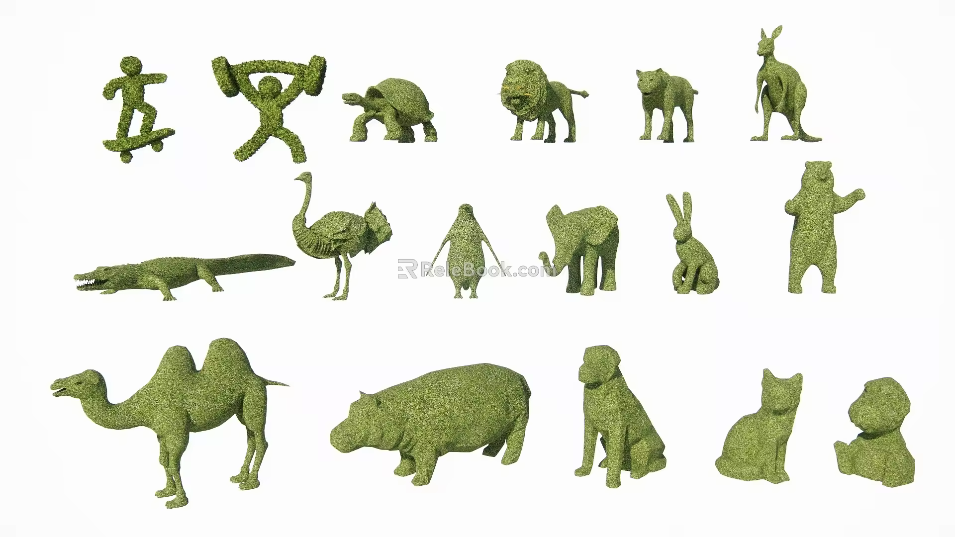 Modern grass carving practical green plant sketch combination 3d model