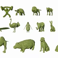Modern grass carving practical green plant sketch combination 3d model