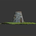 Stone Ancient Tower Model with Green Grass Square Base on Black Background 3d model