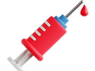 Medical Device Red Syringe With Blue Top White Markings And Liquid Drop 3d model