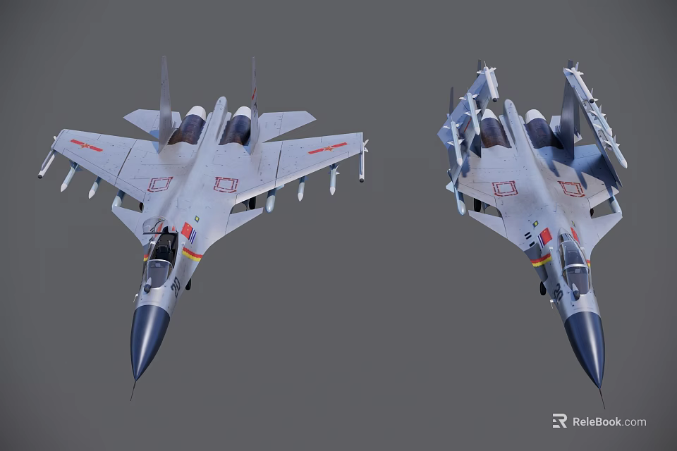 Two Military Fighter Jets With Twin Engines Weapon Systems And Detailed Design 3d model 