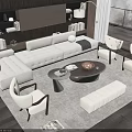 Modern Elegant Living Room Sofa Coffee Table Set Featuring White Sofa And Dark Coffee Table 3d model