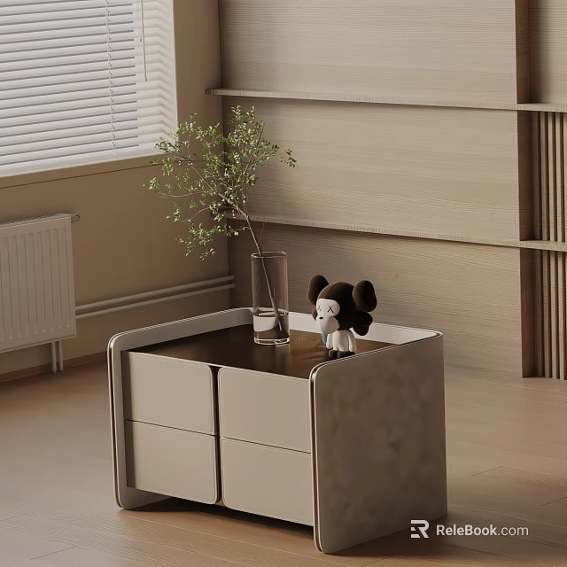 Modern Side Table With Smooth Top Decorative Plant Vase And Cute Figurine Design 3d model 