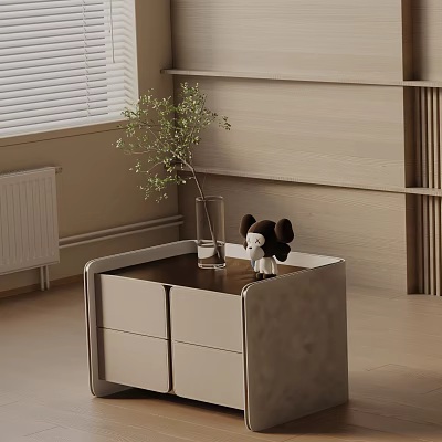 Modern Side Table With Smooth Top Decorative Plant Vase And Cute Figurine Design 3d model