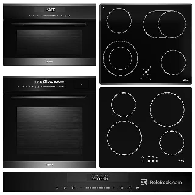Sleek Modern Black Kitchen Appliances Including Microwave Oven And Electric Cooktops 3d model 