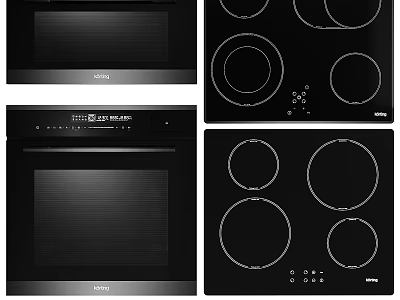 Sleek Modern Black Kitchen Appliances Including Microwave Oven And Electric Cooktops 3d model