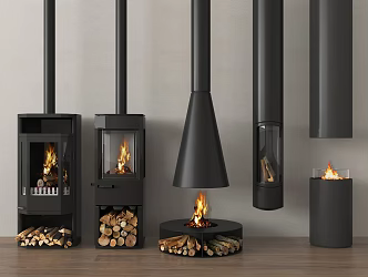 modern fireplace electronic fireplace stove firewood 3d model
