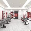 Modern Hair Salon Interior Open Layout With Stylish Chairs Large Mirrors Red White Decor