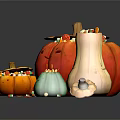 Colorful Decorative Pumpkin Ornament Set With Smiling Faces And Bead Decorations 3d model