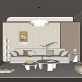 Modern Living Room Interior Design With Beige Sofa Coffee Table Chandelier And Artwork