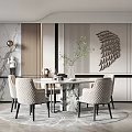 Modern dining room table and chair chandelier combination 3d model