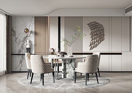 Modern dining room table and chair chandelier combination 3d model