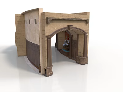 Traditional Building Structure With Arched Entrance Decorative Stone Columns And Textured Walls 3d model