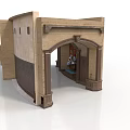 Traditional Building Structure With Arched Entrance Decorative Stone Columns And Textured Walls