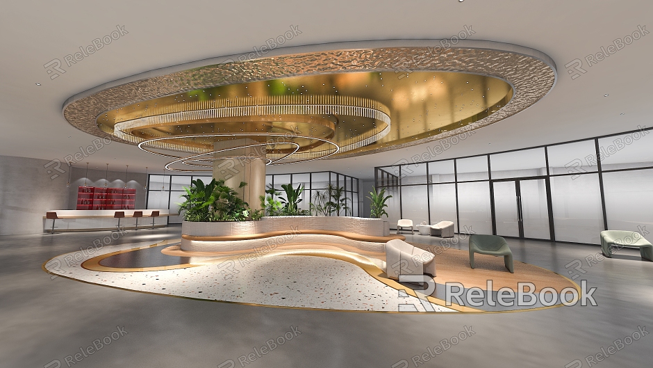 Lobby Office Area Leisure Area Plant Pile Green Planting Leisure Chair Bar Atrium Shopping Mall Rest model