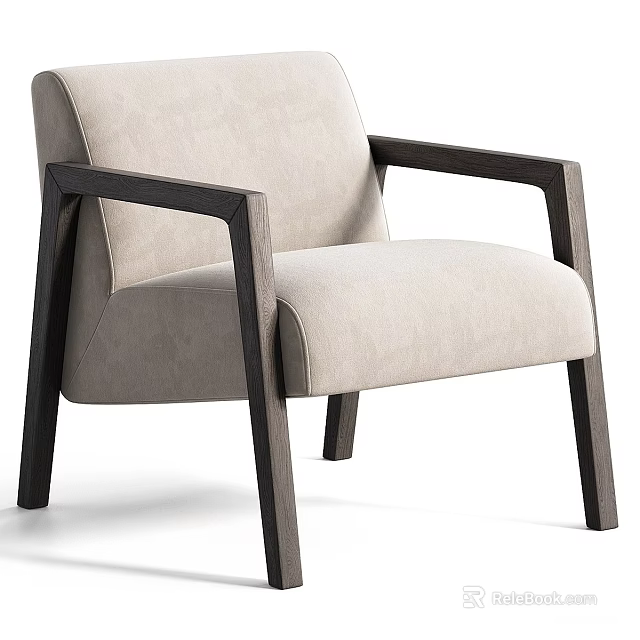 Modern Beige Fabric Accent Chair With Dark Wooden Frame And Comfortable Armrests 3d model 