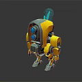 Yellow and Blue Mechanical Robot Character With Blue Light And Mechanical Legs