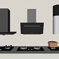 Modern Kitchen Appliances Featuring Various Range Hoods Gas Stoves And Cookware