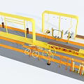 Outdoor Fitness Area With Yellow Frame Equipment Bicycle Stations Parallel Bars And Bench