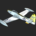 USAF F-86 Fighter Jet with Silver Body Yellow Nose Tail and Air Force Insignia