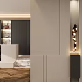 Modern Entryway Interior Design With White Cabinets Recessed Lighting And Herringbone Floor 3d model