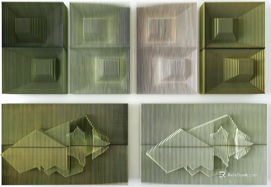 Modern 3D Wall Decor With Geometric Patterns And Green Beige Brown Tones 3d model 