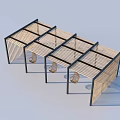 Modern Garden Pergola With Wooden Structure Black Frame And Hanging Chairs