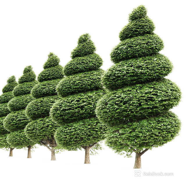 Spiral Pruned Arbor Trees With Green Lush Foliage In Garden Landscape 3d model 