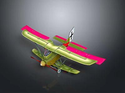 Green Fuselage Pink Wings Biplane Model Vintage Aviation Collectible for Space Lovers 3d model
