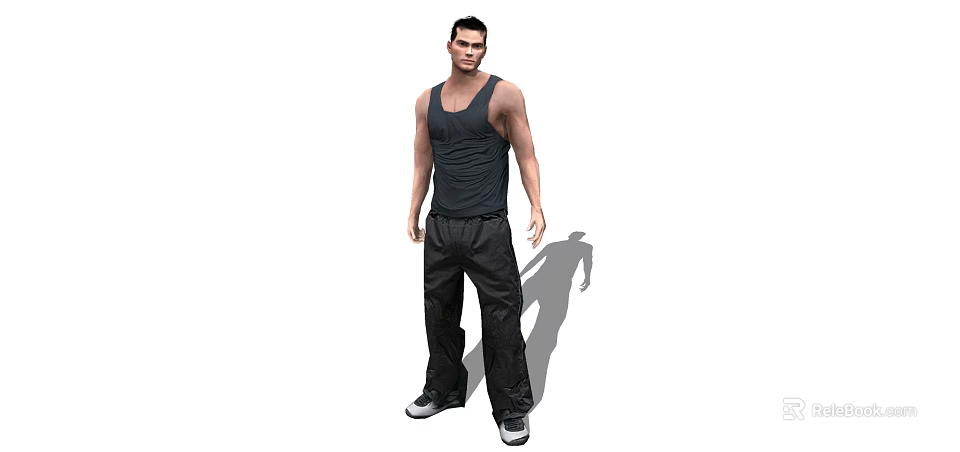 Man Wearing Black Tank Top And Black Pants Standing With Shadow 3d model 