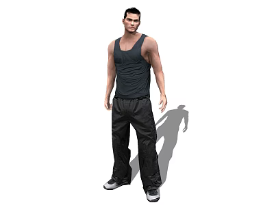 Man Wearing Black Tank Top And Black Pants Standing With Shadow 3d model
