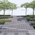 Stone Stairs in Landscape Design with Green Trees and Trimmed Hedges
