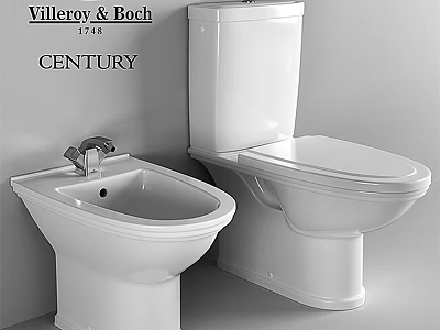 Villeroy Boch Century Modern White Toilet and Bidet in Contemporary Design 3d model