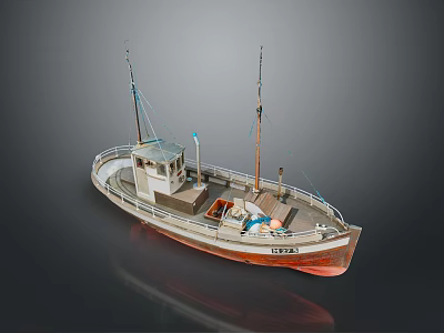 Vintage Model Fishing Boat Featuring Masts Cabin ELVA Name And Detailed Deck Design 3d model