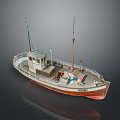 Vintage Model Fishing Boat Featuring Masts Cabin ELVA Name And Detailed Deck Design