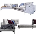 Modern Gray Sofa Display In Multiple Angles With Red Blue Pillows And Gray Blanket 3d model