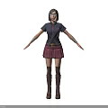 Woman in Dark Top Red Skirt and Brown Boots with Arm Wraps and Waist Belt