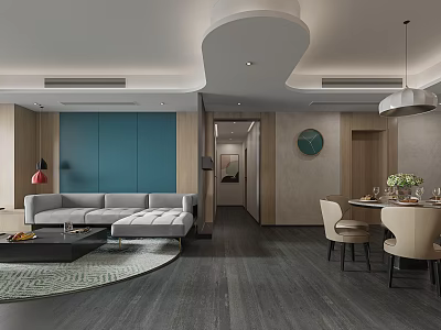 Modern Living and Dining Room Interior With Sofa Coffee Table Dining Table And Chairs 3d model