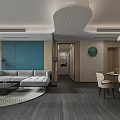 Modern Living and Dining Room Interior With Sofa Coffee Table Dining Table And Chairs