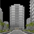 Modern High Rise Residential Building With Glass Gray Structure Multiple Balconies And Palm Trees
