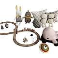 Plush Toys Set With Toy Train Track Pillows and Whale Rabbit Bear Figures