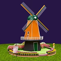 Orange Windmill Photo Spot With Pink Tulips And Green Grass Decorative Base