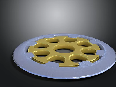 Geared Circular Mechanical Component With Gold Inner Ring And Blue Outer Rim 3d model