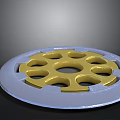 Geared Circular Mechanical Component With Gold Inner Ring And Blue Outer Rim