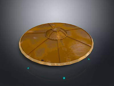 Circular Copper Colored Metal Object With Textured Surface And Green Light Spots On Dark Background 3d model